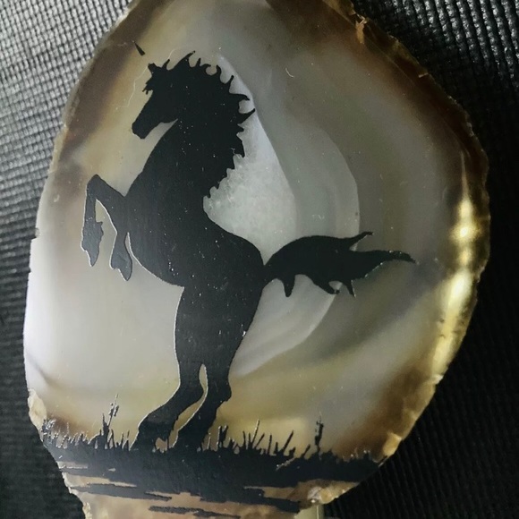 Vintage Sliced Natural Agate Geode Unicorn Light - Picture 3 of 9